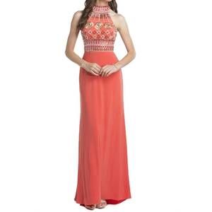 NEW ASPEED DESIGN high neck beaded bodice jersey gown in coral
